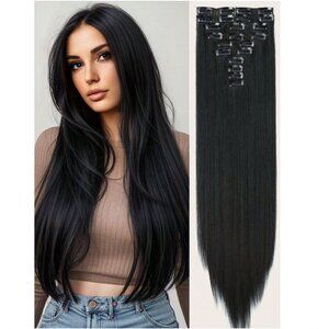 Straight hair  Long Clip ins Black Hair Extensiones 24 In